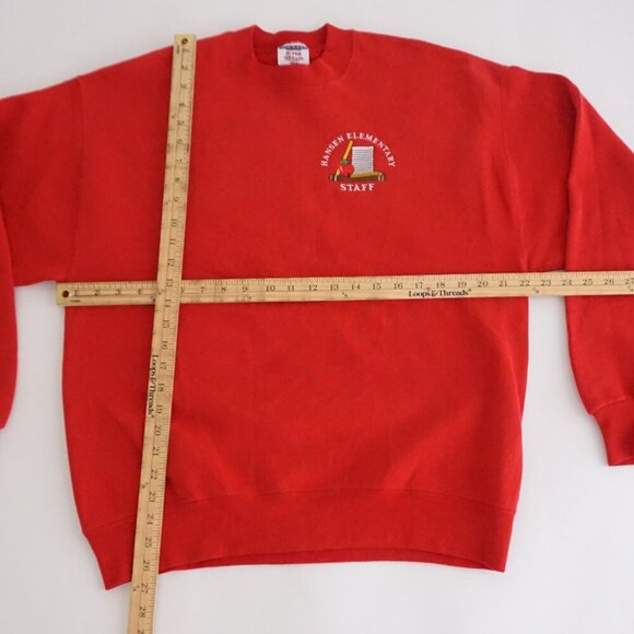 VTG '90S Jerzees Red Banson Elementary Staff School Teacher Crewneck Sweater L - Picture 3 of 9
